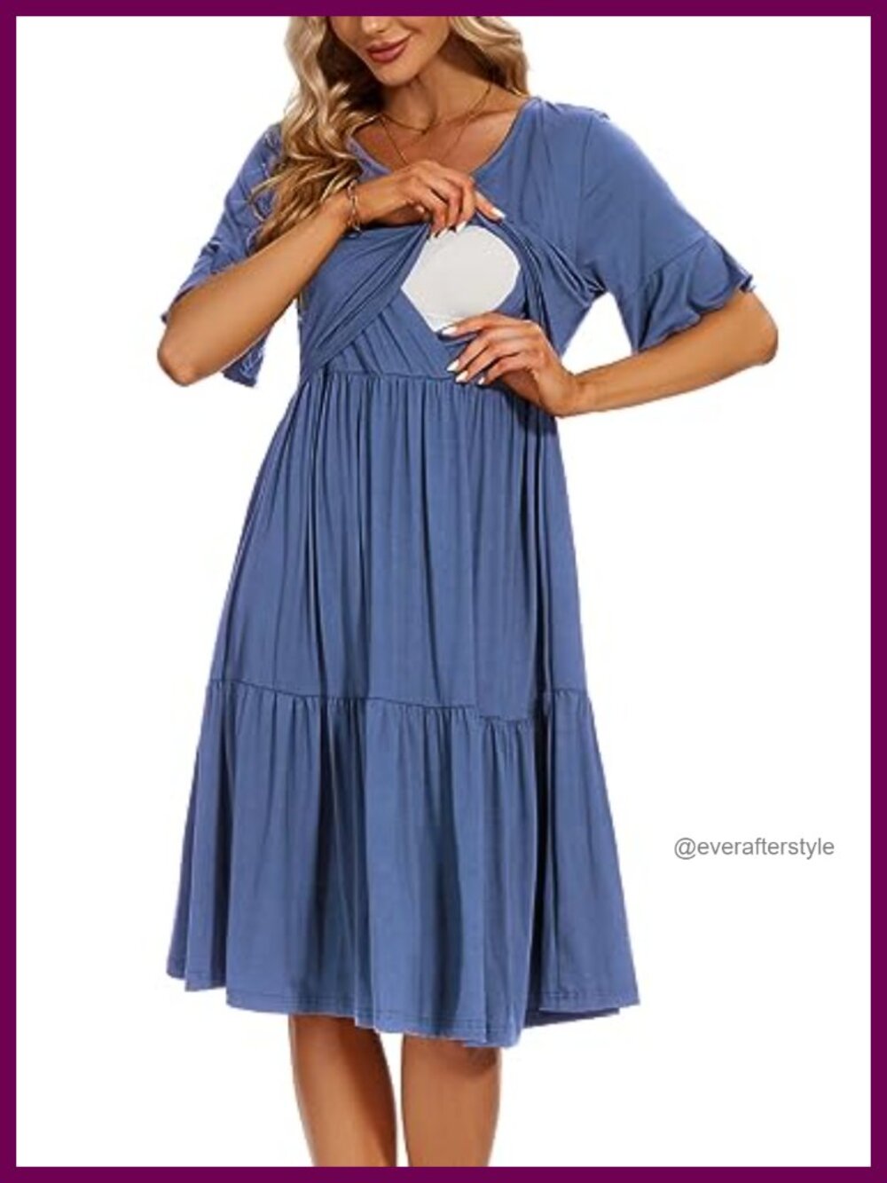 Ruffle Sleeve Maternity Nursing Dress A-Line Tiered Hem